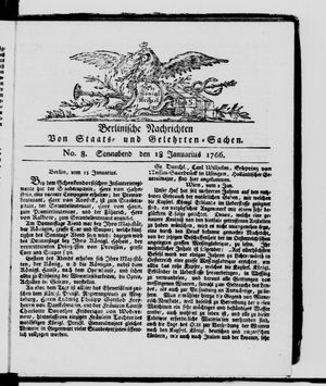 Berlinische Nachrichten von Staats- und gelehrten Sachen on Jan 18, 1766