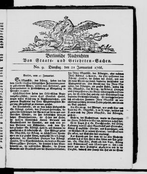 Berlinische Nachrichten von Staats- und gelehrten Sachen on Jan 21, 1766