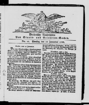 Berlinische Nachrichten von Staats- und gelehrten Sachen vom 28.01.1766