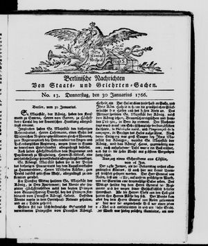 Berlinische Nachrichten von Staats- und gelehrten Sachen vom 30.01.1766