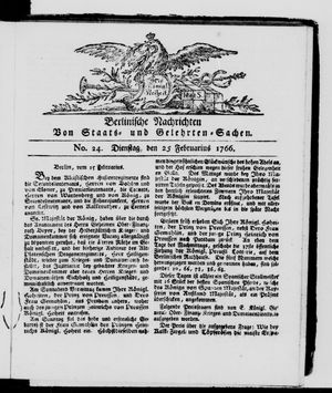 Berlinische Nachrichten von Staats- und gelehrten Sachen vom 25.02.1766