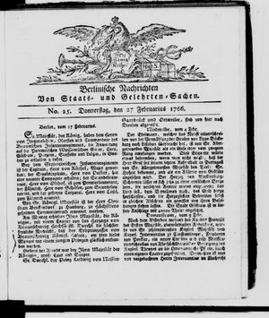 Berlinische Nachrichten von Staats- und gelehrten Sachen vom 27.02.1766