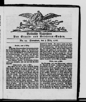 Berlinische Nachrichten von Staats- und gelehrten Sachen vom 08.03.1766