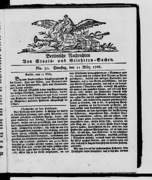 Berlinische Nachrichten von Staats- und gelehrten Sachen on Mar 11, 1766