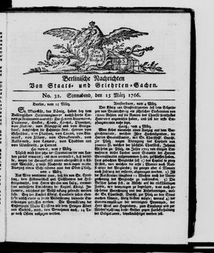 Berlinische Nachrichten von Staats- und gelehrten Sachen vom 15.03.1766