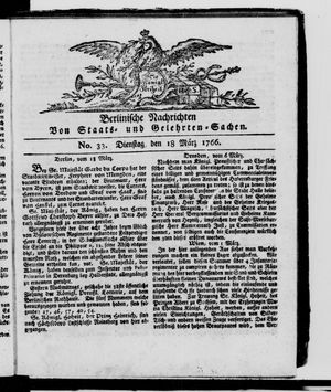 Berlinische Nachrichten von Staats- und gelehrten Sachen vom 18.03.1766