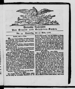 Berlinische Nachrichten von Staats- und gelehrten Sachen vom 20.03.1766