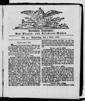 Berlinische Nachrichten von Staats- und gelehrten Sachen vom 03.04.1766