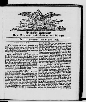 Berlinische Nachrichten von Staats- und gelehrten Sachen vom 26.04.1766