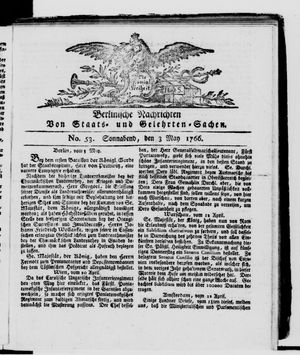Berlinische Nachrichten von Staats- und gelehrten Sachen vom 03.05.1766