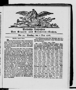 Berlinische Nachrichten von Staats- und gelehrten Sachen vom 06.05.1766