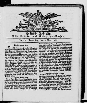 Berlinische Nachrichten von Staats- und gelehrten Sachen on May 8, 1766