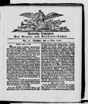 Berlinische Nachrichten von Staats- und gelehrten Sachen vom 13.05.1766