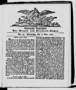 Berlinische Nachrichten von Staats- und gelehrten Sachen vom 15.05.1766