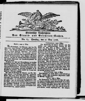 Berlinische Nachrichten von Staats- und gelehrten Sachen vom 27.05.1766