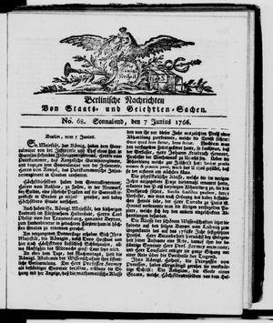 Berlinische Nachrichten von Staats- und gelehrten Sachen vom 07.06.1766