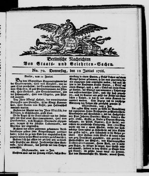 Berlinische Nachrichten von Staats- und gelehrten Sachen vom 12.06.1766