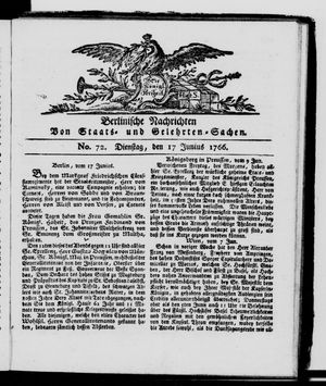Berlinische Nachrichten von Staats- und gelehrten Sachen vom 17.06.1766