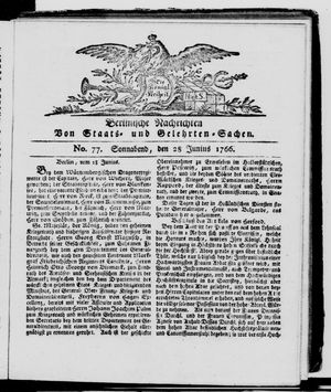 Berlinische Nachrichten von Staats- und gelehrten Sachen vom 28.06.1766