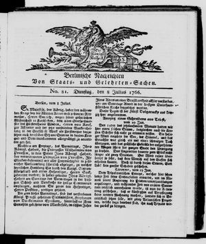Berlinische Nachrichten von Staats- und gelehrten Sachen on Jul 8, 1766