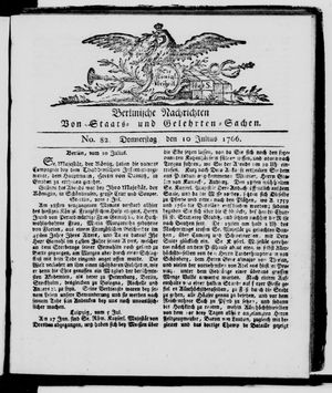 Berlinische Nachrichten von Staats- und gelehrten Sachen vom 10.07.1766