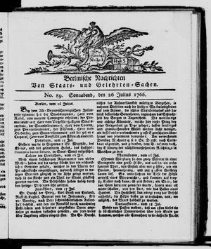 Berlinische Nachrichten von Staats- und gelehrten Sachen vom 26.07.1766