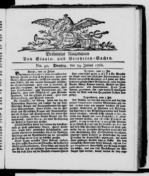 Berlinische Nachrichten von Staats- und gelehrten Sachen vom 29.07.1766