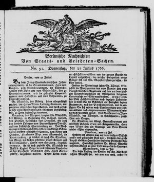 Berlinische Nachrichten von Staats- und gelehrten Sachen vom 31.07.1766
