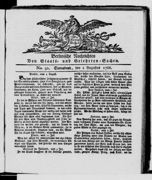 Berlinische Nachrichten von Staats- und gelehrten Sachen on Aug 2, 1766
