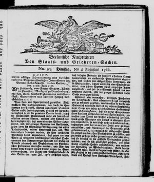 Berlinische Nachrichten von Staats- und gelehrten Sachen vom 05.08.1766