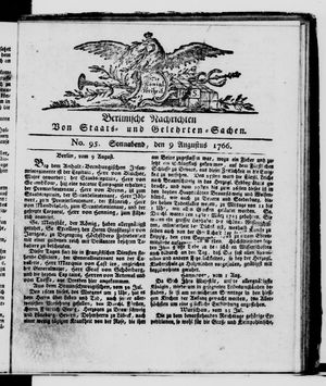 Berlinische Nachrichten von Staats- und gelehrten Sachen on Aug 9, 1766