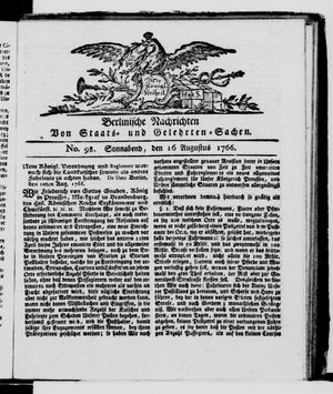 Berlinische Nachrichten von Staats- und gelehrten Sachen vom 16.08.1766