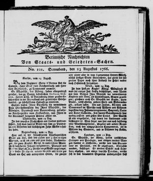 Berlinische Nachrichten von Staats- und gelehrten Sachen vom 21.08.1766