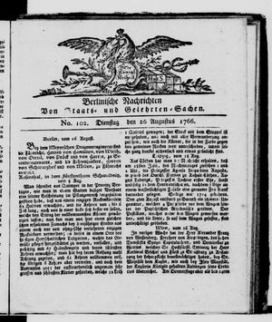 Berlinische Nachrichten von Staats- und gelehrten Sachen vom 26.08.1766