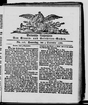 Berlinische Nachrichten von Staats- und gelehrten Sachen on Sep 4, 1766