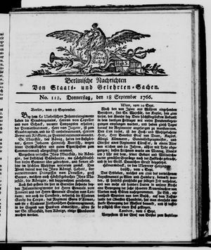 Berlinische Nachrichten von Staats- und gelehrten Sachen vom 18.09.1766