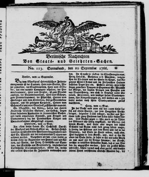 Berlinische Nachrichten von Staats- und gelehrten Sachen vom 20.09.1766