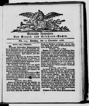 Berlinische Nachrichten von Staats- und gelehrten Sachen vom 23.09.1766
