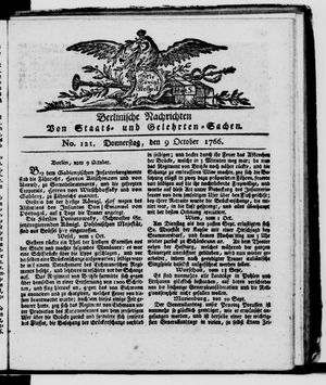 Berlinische Nachrichten von Staats- und gelehrten Sachen on Oct 9, 1766