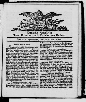 Berlinische Nachrichten von Staats- und gelehrten Sachen on Oct 11, 1766