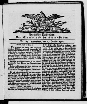 Berlinische Nachrichten von Staats- und gelehrten Sachen vom 25.10.1766