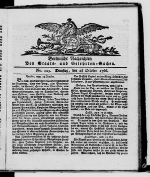 Berlinische Nachrichten von Staats- und gelehrten Sachen vom 28.10.1766
