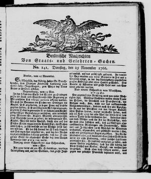 Berlinische Nachrichten von Staats- und gelehrten Sachen vom 25.11.1766