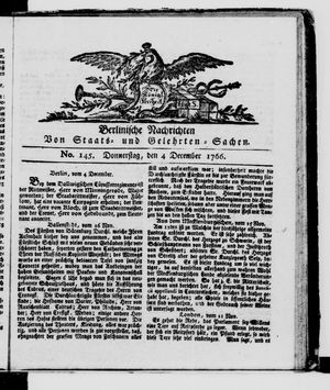 Berlinische Nachrichten von Staats- und gelehrten Sachen on Dec 4, 1766