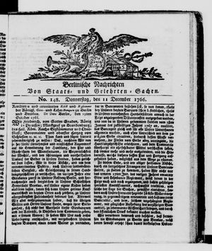 Berlinische Nachrichten von Staats- und gelehrten Sachen vom 11.12.1766