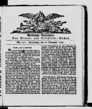 Berlinische Nachrichten von Staats- und gelehrten Sachen on Dec 18, 1766