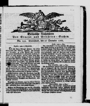 Berlinische Nachrichten von Staats- und gelehrten Sachen vom 27.12.1766