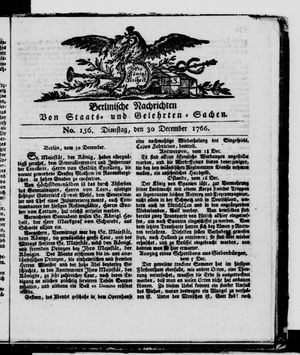 Berlinische Nachrichten von Staats- und gelehrten Sachen vom 30.12.1766