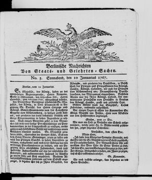 Berlinische Nachrichten von Staats- und gelehrten Sachen vom 10.01.1767