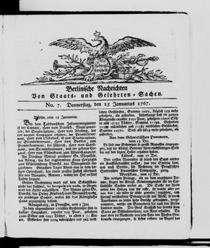 Berlinische Nachrichten von Staats- und gelehrten Sachen vom 15.01.1767